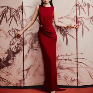 Vestido rojo OEM ODM, estilo bodycon, color borgoña, maxi, elegante y sexy, listo para enviar. - Product Image 1