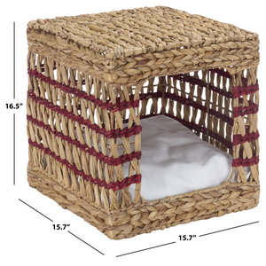 Mesa auxiliar de jacinto de agua con rayas rojas, cama cueva para gatos tejida, caseta cuadrada de paja para perros, mesita de noche, condominio para gatos, muebles para mascotas - Product Image 5