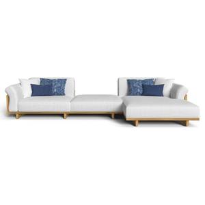 Ensemble de canapés de jardin minimalistes avec coussins en tissu gris et pieds en bois, meubles durables pour appartement haut de gamme - Product Image 1