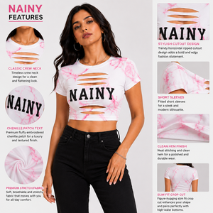 Camiseta Corta Sexy con Aberturas para Mujer, Ajustada, de Moda Urbana, Informal, para Fiesta, Top de Verano, Camisa Informal de Moda - Product Image 3