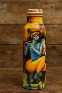 <b>Copper</b> Water <b>Bottle</b> With Artistic Design Portable Travel Drinkware Novelty Style Lids Included - Product Image 6