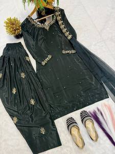 Lancement de nouveaux salwar kameez de créateur modernes et festifs avec dupatta en tissu crêpe de soie naturel lourd - Product Image 4