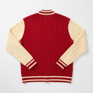 Wholesale <b>Custom</b> Red White Cable Knit Button Up Varsity Cardigan Chenille Patch Sorority Sweater Unisex Greek Apparel - Product Image 2