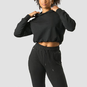 Sudadera con capucha personalizada de tela suave lavada, lisa, informal, con estampado, estilo crop top, para mujer. - Product Image 2