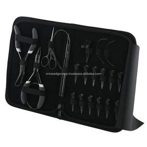 Kit d'outils d'extension de cheveux avec étui aiguille à coudre pince à coiffer en acier inoxydable noir mat avec pinces de sectionnement ciseaux - Product Image 1