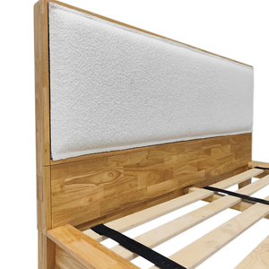 Lit en bois de caoutchouc au design minimaliste moderne avec tête de lit capitonnée, charpente japonaise, fabricant de meubles en bois du Vietnam - Product Image 2