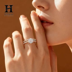Anillo de Compromiso Moderno con Corte Redondo, Doble Capa, Micro Pavé, Anillo de Aniversario, Oro de 10K/14K, Joyería Personalizada - Product Image 1