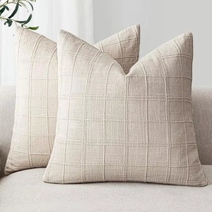Housse de coussin carrée bleue à carreaux en coton tissé avec fermeture enveloppe, style classique, décoration d'intérieur - Product Image 2