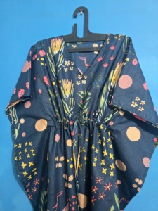 Women Blue Floral Printed Eco-Friendly Cotton <b>Kaftan</b> Dress ODM Loose Fit Beach Cover Summer <b>Maxi</b> Loungewear Resort Wear Boho - Product Image 3