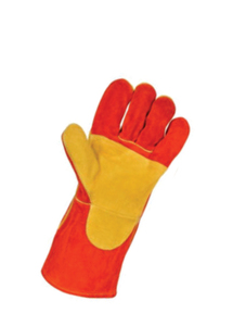 Extra Long Leather Welding <b>Gloves</b> Red Yellow Fleece Lined Molten Metal Splash Test <b>Type</b> B TIG/MIG Use Straight Thumb - Product Image 3