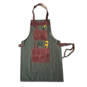 Tablier de bar professionnel léger en toile avec sangle en cuir réglable, poches, broderie personnalisée du nom de la marque, impression sérigraphique - Product Image 2