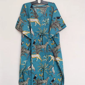 Vestido Kaftán de Algodón Hecho a Mano con Estampado Floral, Ligero, Estilo Boho, para la Playa - Product Image 1