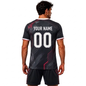 Ensemble de maillots de football personnalisés pour hommes, noir et rose, imprimé géométrique, impression par transfert thermique, évacuation de l'humidité, coupe athlétique, manches courtes, 100% coton - Product Image 2