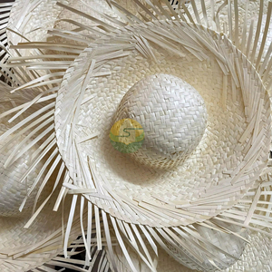Wholesale Export Palm <b>Leaf</b> Hat Pava Sombrero for Adults Traditional Puerto Rican Pava Straw Hat White Color Frayed Straw Hat - Product Image 1