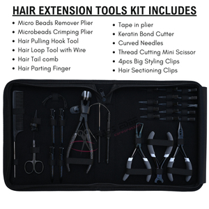 Kit de herramientas para extensiones de cabello negro: Alicates para microperlas, agujas curvas, peine de cola, tijeras de corte, clips de seccionamiento y peinado, gancho de bucle - Product Image 2