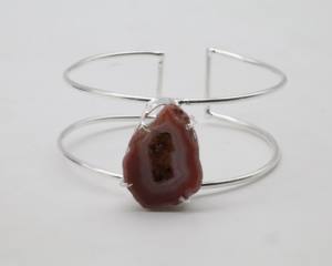 Druzy <b>Cuff</b> Bangles with German <b>Silver</b>, Adjustable Druzy Stone Open <b>Cuff</b> <b>Bracelet</b>, Fashion Gemstone Bangle Jewelry for Women - Product Image 1