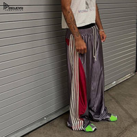Pantalon de jogging en coton épais, coupe skinny, taille élastique, rayures, jambe large évasée, style vintage streetwear, pour l'hiver, vente en gros