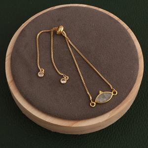 Rainbow Moonstone <b>Adjustable</b> <b>Gold</b> Plated Brass Marquise Shape Bezel Set Gemstone Trendy Handmade Wholesale <b>Bracelet</b> - Product Image 4