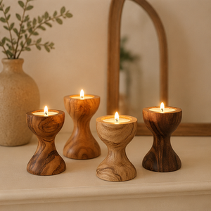Handcrafted Rustic Wooden <b>Tea</b> Light Candle Holder Set Modern Hourglass Solid Wood Candlestick <b>Stand</b> For Farmhouse Home Decor - Product Image 4