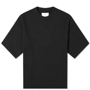 T-shirt en coton noir surdimensionné pour homme, col rond, manches courtes, couleur unie minimaliste, respirant, tricoté, coupe régulière, longueur normale - Product Image 1