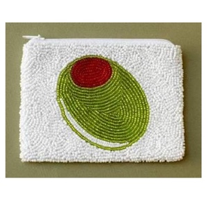 Handmade Beaded Coin <b>Purse</b> Green Oval and <b>Red</b> Circle Coin <b>Purse</b> Small Saving Coin Collect Small item Like Keys Lipstick Card - Product Image 1