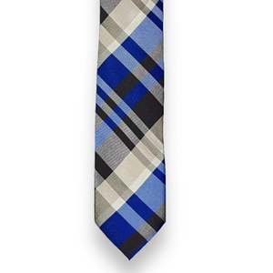 Corbata de poliéster a cuadros gris y azul Benon |   Corbata Clásica a Cuadros para Hombre, Formal, para Negocios, Bodas, Fiestas, Accesorio de Moda - Product Image 1