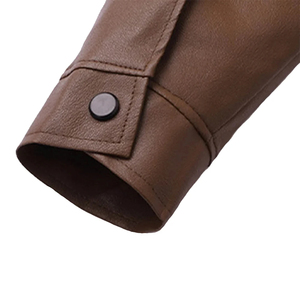 <b>Men's</b> Brown PU <b>Leather</b> <b>Jacket</b> Casual Zipper Closure Turn-down Collar Regular Fit Autumn Wear - Product Image 4