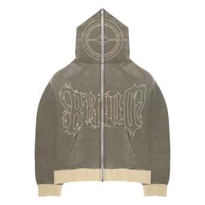 Customizable Men's Zip Up Hoodies Unisex Washed Zip Up Hoodie <b>Gothic</b> Letter Print Vintage Oversized Streetwear Cotton <b>Jacket</b> - Product Image 3