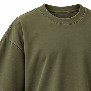 <b>Men's</b> Oversized O-Neck T-Shirt Solid Olive <b>Green</b> Short Sleeve Tee Blank Casual Knitted <b>Top</b> - Product Image 3