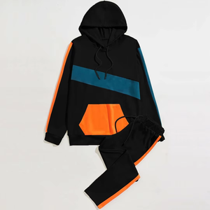 Chándal Unisex con Bloques de Color, con Capucha, Manga Larga, Estilo Deportivo, Corte Holgado, Negro, Naranja, Azul, Poliéster, Ropa de Otoño - Product Image 5