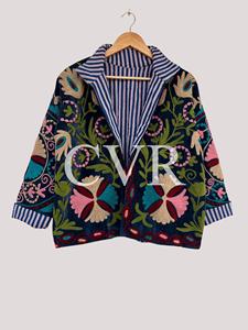 Manteau en velours brodé à la main à motif floral, col mandarin, manches longues, grande taille, vêtements d'extérieur pour femmes, style bohème, décontracté - Product Image 3