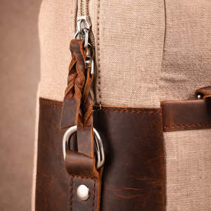 Porte-documents classique en toile pour ordinateur portable, couleur gris bicolore, sac de bureau professionnel durable avec poignées en cuir et bandoulière - Product Image 4