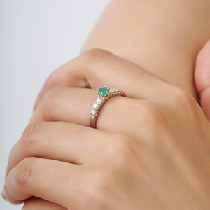 Wholesale Price Sterling 925 <b>Silver</b> Natural Round <b>Emerald</b> & Diamond Minimalist Fine <b>Ring</b> Bridal Jewelry - Product Image 4