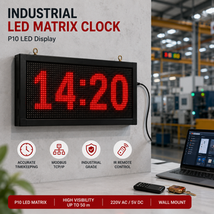 Industrial P10 <b>LED</b> Matrix <b>Clock</b> & Real-Time Factory Display – Modbus TCP/IP | OEM/ODM - Product Image 1