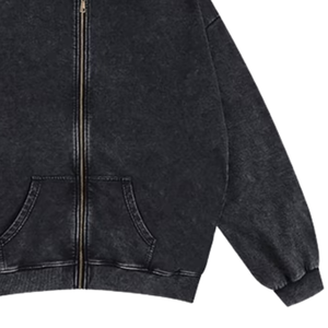 Sweat à capuche zippé pour homme en molleton 100% coton, délavage acide, respirant, 380g, couleur unie, streetwear d'hiver, manches classiques, design tricoté - Product Image 2