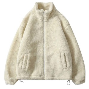Veste polaire d'hiver Hip Hop Streetwear, manteau zippé duveteux pour homme, couleur unie, léger, noir et blanc - Product Image 1