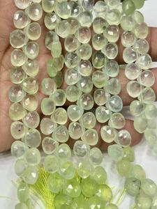 Perles de préhnite verte naturelle facettées en forme de cœur, taille 6-7 mm environ. Fil de 8 pouces - Product Image 3