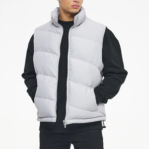 Chaleco Acolchado para Hombre, Color Gris Claro, Cuello Alto, Cortavientos, Informal, Relleno de Poliéster, Cierre de Cremallera, Color Sólido, Corte Regular - Product Image 1