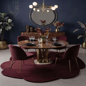 Tapis moderne bordeaux de forme originale, en peluche tuftée à la main, avec envers antidérapant en caoutchouc, pour salon, en laine, couleur unie - Product Image 3