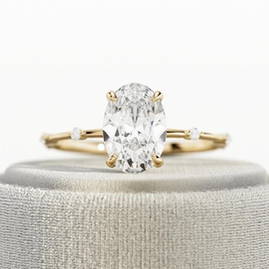 3 CT Oval Lab Grown Diamond Engagement <b>Ring</b> | Elongated Thin <b>Dainty</b> <b>Ring</b> with Side Stones IGI Certified - Product Image 3