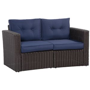 2-Piece <b>Outdoor</b> Wicker <b>Sofa</b> Set with Curved Armrests Dark Blue PE Rattan Patio Furniture for Sports Venues - Product Image 1