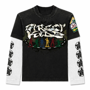 เสื้อยืดวินเทจสั่งทำพิเศษ สองชั้น ล้างสีแบบแอซิด พิมพ์ลายหลากสี คอโอ ทรงหลวม ผ้าวาฟเฟิลถัก แขนยาว ไซส์พลัส - Product Image 6