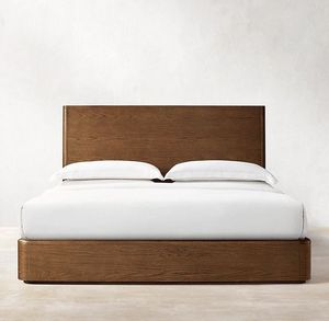 Dark Walnut Teak Wood <b>Bed</b> <b>Frame</b> Modern <b>Platform</b> <b>Bed</b> with Curved Headboard - Product Image 1