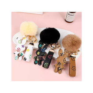 Fashion Faux Fur <b>Pom</b> <b>Pom</b> <b>Keychain</b> Silver Braided Chain Metal Bell Charm Round Soft Plush Pendant Decor - Product Image 3