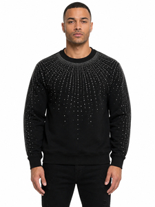 Sweat-shirt pour homme avec strass, col rond, coupe classique, motif à pois noirs, pull décontracté en coton tricoté, style automne, sweat-shirts - Product Image 6