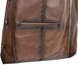 Chaleco de Cuero Genuino para Hombre, Casual, Color Sólido, Cierre con Cinturón Ajustable, Prenda Exterior de Otoño, Sin Cuello, Largo Regular, Personalizado - Product Image 6