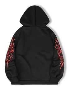 Sweat-shirt à capuche zippé noir gothique avec imprimé flamme rouge, coupe classique pour homme, en molleton French Terry, idéal pour l'automne - Product Image 4