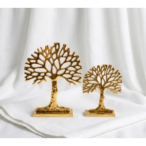 Sculpture décorative artisanale en métal doré en forme de cœur, Arbre de Vie, sur base en marbre, pour la décoration intérieure moderne. - Product Image 4