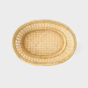 Oval Rattan <b>Basket</b> <b>Tray</b> Handmade Cane Weave Decorative Organizer For Serving Or Tabletop Storage - Product Image 3