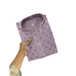 TRADICIONAL RAYON ALGODÓN BORDADO TRABAJO HOMBRE KURTA CON PAYJAMA LAVANDA - Product Image 1